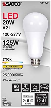 Satco S11332 LED A21 Lamp, 5000K, 220 deg. Beam Angle , White