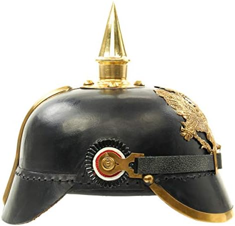 Medieval Replicas Imperial German Spiked Pickelhaube Officer Helmet- Black Leather & Brass