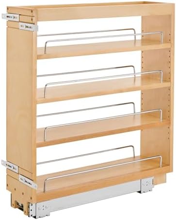 Rev-A-Shelf Pullout Kitchen Cabinet Organizer, Min Cabinet Opening 8.5" W | 8" W Slide Out Pantry Spice or Utensil Storage Rack with Adjustable Shelves for Base Cabinet Organization, 448-BC-8C