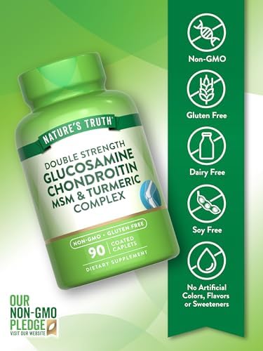 Nature's Truth Glucosamine Chondroitin MSM Complex | 90 Caplets | with Turmeric | Double Strength | Non-GMO & Gluten Free Supplement | with Turmeric