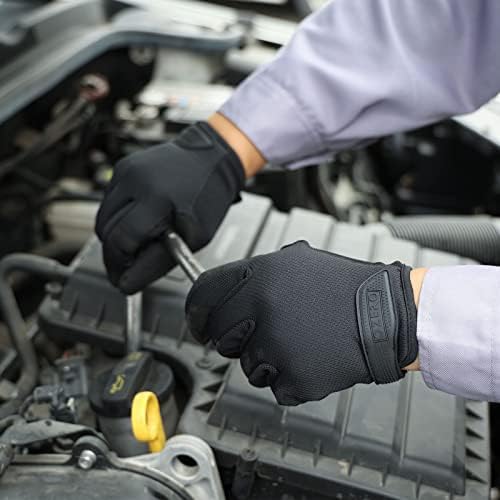 OZERO Work Gloves for Men Women, Mechanic Working Gloves Touchscreen Grip | Synthetic Leather Silicone Palm, EN388 Tested, Breathable Flex Fit, Hook-and-Loop Cuff, Utility Garden Gloves for Yardwork