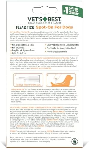 Vet's Best Flea & Tick Drops for Large Dogs, Flea Protection, 4Month Supply | Plant-Based Spot-On Treatment, Essential Oils, Helps Prevent Fleas & Ticks, Four Monthly Applications for Dogs