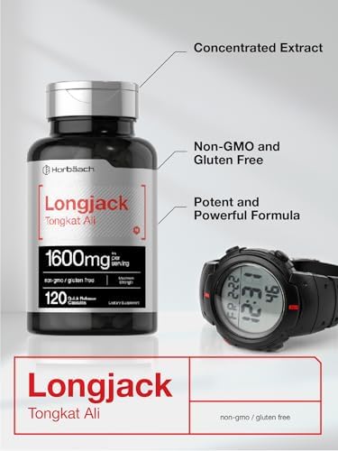 Horbäach Longjack Tongkat Ali for Men and Women | 120 Capsules | Extract Supplement | Maximum Strength Pills | Eurycoma Longifolia | Non-GMO and