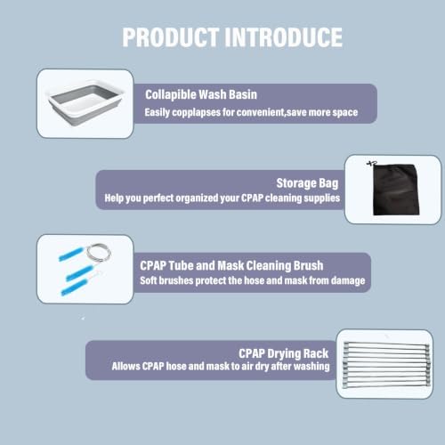 Drying Rack CPAP Cleaning Kit with Collapsible Wash Basin, CPAP Hose & Mask Cleaner Set,CPAP Storage Bag with Drying Rack（Grey）