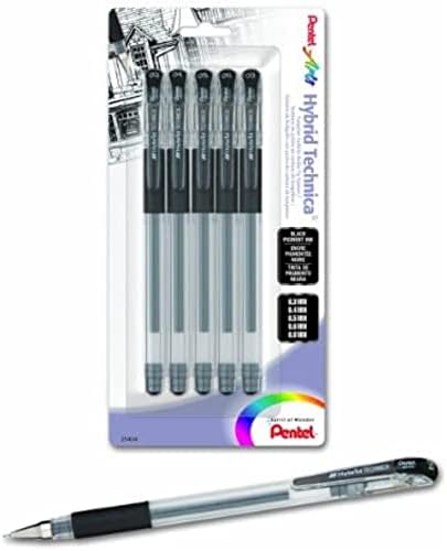 Pentel Arts Hybrid Technica Pen, (0.3mm), Ultra Fine Point, Black Ink, Box of 12 (KN103-A)