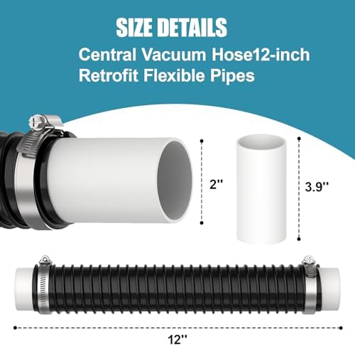 Central Vacuum Hose Fits 2-Inch Indoor Vacuum Tube, Compatible with OVO Flex Easy Retrofit, Flexible Pipe 2-Pack for Quick Installation