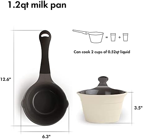 Neoflam 1qt Saucepan Butter Warmer Milk Boiling|Melting Pot, Ecolon Healthy Ceramic Nonstick Coating PFOA-free, 2 Pour Spouts, Dishwasher Safe, Ivory