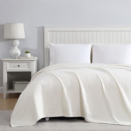 Grand Hotel Lightweight Full/Queen Blanket, 100% Cotton, Pearl Blue | All-natural yarn-dyed mercerized cotton is exceptionally durable, breathable and soft
