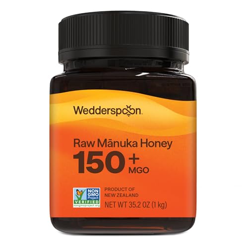 Wedderspoon Raw Manuka Honey 150+ MGO, 17.6 Oz, Unpasteurized New Zealand Honey, Non-GMO, BPA-Free Jar, Superfood & Natural Wellness Support | Unpasteurized New Zealand Honey, Non-GMO, BPA-Free Jar, Superfood & Natural Wellness Support
