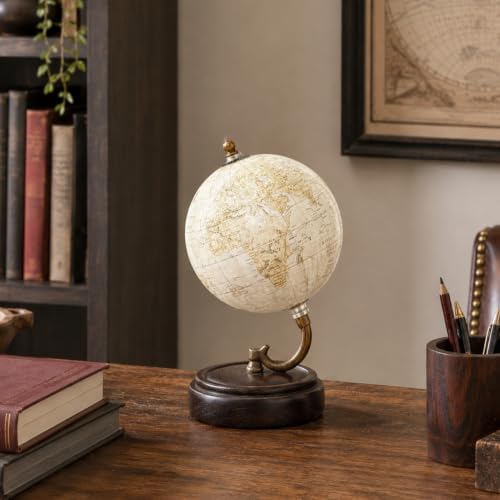 Deco 79 Wood Globe, 5" x 5" x 8", Yellow | Educational/Geographic Earth World Map Decorative World Globe World Globe