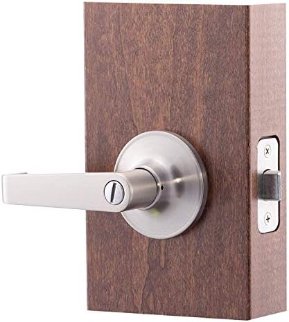 Copper Creek Avery Privacy Lever, Satin Nickel, Push Button Lock for Bedroom and Bathroom, ANSI Grade 3, Reversible Keyless Interior Door Handle