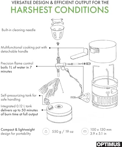Optimus Svea Brass White Gas Backpacking Stove | Single Burner Self-Pressurizing Liquid Fuel Cooker, For Mountaineering & Alpine Climbing