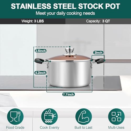 TeamFar 4 Quart Stock Pot, Stainless Steel Stock Pasta Soup Pot with Lid