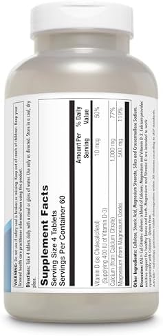KAL Cal-Citrate+, Calcium Citrate Plus Vitamin D-3 and 500 mg of Magnesium, Healthy Bones and Teeth Support, Gluten Free and Lab Verified for Quality