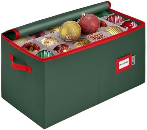 Christmas Ornament Storage Container with Dividers - Box Stores Up to 54 Ornaments, Zippered, Convenient, Adjustable