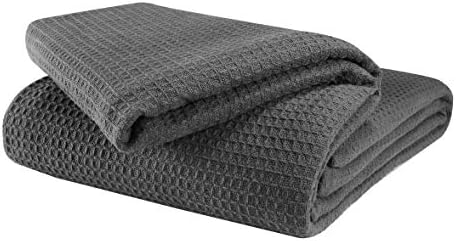 Glamburg 100% Cotton Thermal Bed Blanket, Soft Waffle, Queen Size, All Season, Navy Blue