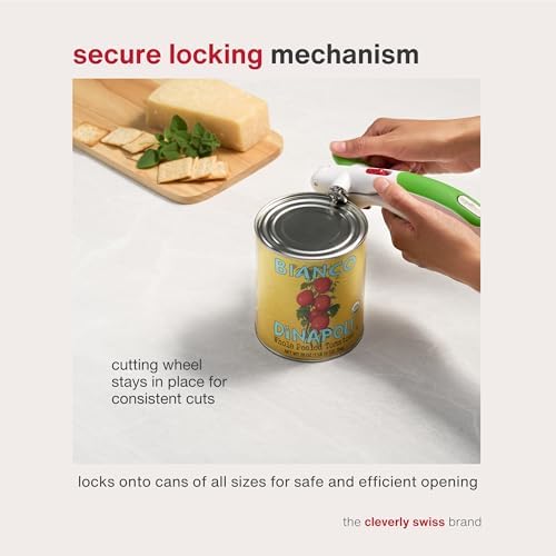 Zyliss Lock N' Lift Can Opener with Lid Lifter Magnet - Manual Opener with Locking Mechanism - Easy-to-Turn - Magnetic Can Opener - White/Gray