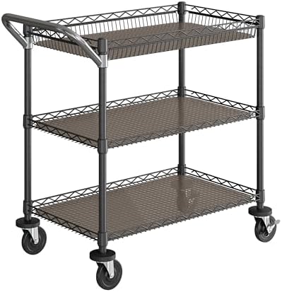 Seville Classics UltraDurable NSF Commercial Heavy Duty Metal Rolling Utility Cart, w/ Steel Shelves, Handle Bar for Restaurant, Garage, Warehouse, Kitchen, Office, Top Shelf (36"W x 18"D)