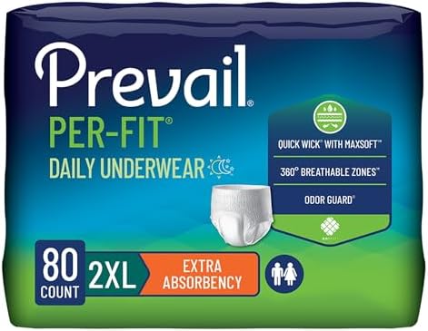 Prevail Per-Fit Daily Protective Underwear, Unisex Adult Disposable Adult Diaper for Men & Women, Extra Absorbency, Medium, 80 Count (4 Packs of 20) | Disposable, Incontinence, Extra Absorbency