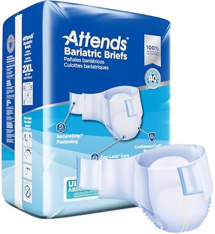 Attends Bariatric Incontinence Disposable Briefs, XX-Large, 63"-70" Waist with Tab Closures, Ultimate Absorbency, Dry-Lock Containment Core and ConfidenceCuff Leakage Protection, 2XL 48ct Case
