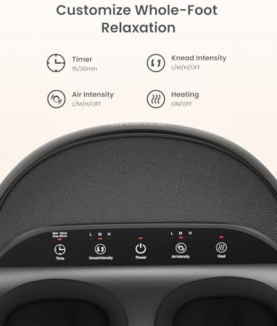 RENPHO Full Foot Massager with Heat, Deep Shiatsu for Plantar Fasciitis | FSA Eligible HSA, 3 Compression & Kneading Levels, Corded Electric