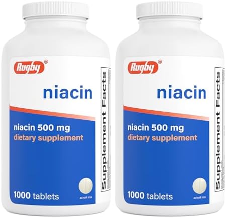 Rugby Niacin 500mg - Vitamin B3 Supplement for Men and Women - 1,000 Tablets (2-Pack)