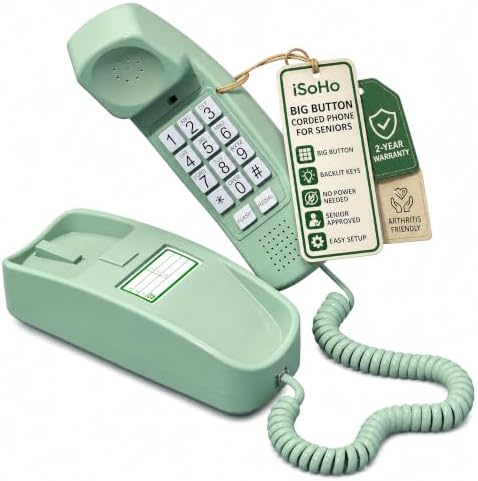 iSoHo Big Button Corded Phone for Seniors – Easy-to-Use Landline with Lighted Keypad, Ergonomic Handset & No Power Needed – Retro Home Phone for Elderly, Visually Impaired & Hard of Hearing | Telephone for seniors, visually impaired, lighted keypad, redi…