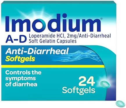Imodium A-D Diarrhea Relief Softgels, 2mg Loperamide Hydrochloride, 24 Ct | Help Control Symptoms of Diarrhea, Due to Acute Traveler's Diarrhea, Adults 12+