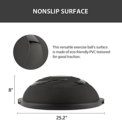 ZELUS 25in. Balance Ball | 660lb Inflatable Half Exercise Ball Wobble Board Balance Trainer w Nonslip Base | Half Yoga Ball Strength Training