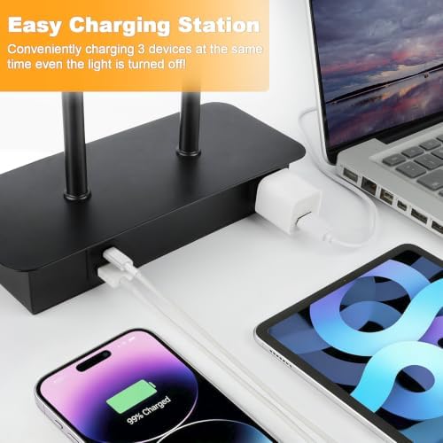 16’’ Table Lamp for Bedroom, Bedside Nightstand Lamp with LED Bulb | 3-Way Dimmable, Touch Control, 2 USB Charging Ports, AC Outlet, Modern Style