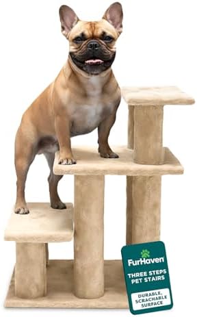 Furhaven Steady Paws Multi-Step Pet Stairs for High Beds & Sofas - Cream, 3-Step