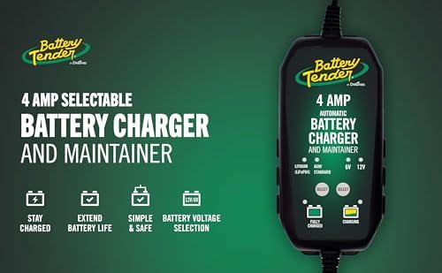 Battery Tender 4 AMP Battery Charger and Maintainer - Automotive Switchable 12V or 6V Smart Automatic for Cars SUVs and Trucks - Lead Acid, AGM, Gel