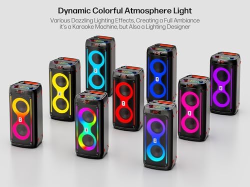 Karaoke Machine with 2 Wireless Mics, Portable Speaker for Party & Outdoor