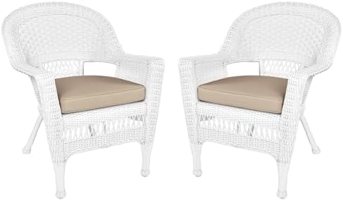 Jeco Wicker Chair with Tan Cushion, Set of 2, White/W00206-