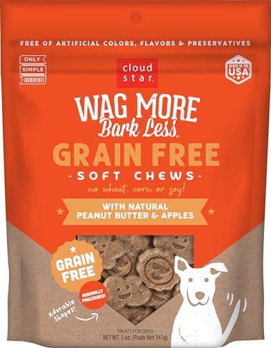 Cloud Star Corp, Wag More Bark Less Soft & Chewy Grain Free Peanut Butter & Apples Dog Treats