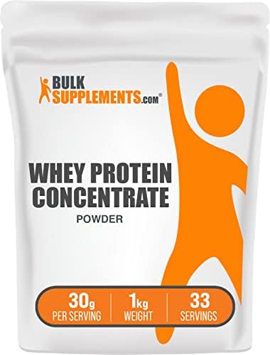 BulkSupplements.com Whey Protein Concentrate Powder - Whey Protein Powder Supplement, Unsweetened, Unflavored & Gluten Free, 30g per Serving, 500g (1.1 lbs) (Pack of 1)