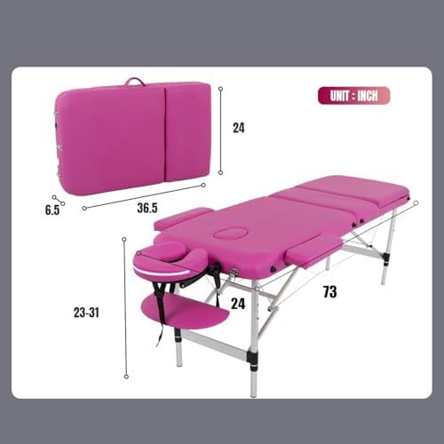 BestMassage Aluminium Massage Bed Portable Massage Table 28 inch Wide Lash Bed Height Adjustable 3 Folding Spa Table with Non-Woven Bag for Spa Footmassage Facial CareSpa Tattoo