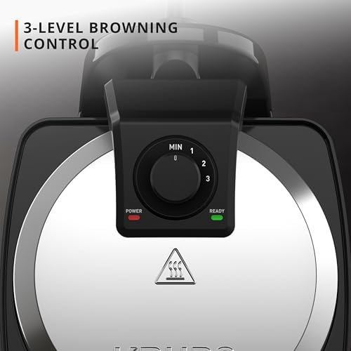 KRUPS 4-Slice Belgian Waffle Maker: Stainless Steel, 5 Browning Levels, Audible Ready Beep, Removable Plates, 1200W, Silver/Black, Large Waffle Maker Family Size, Great for Family Breakfasts