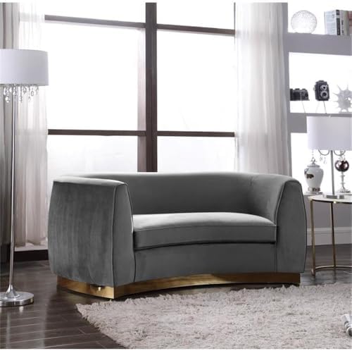 Meridian Furniture Julian Collection Modern | Contemporary Velvet Upholstered Loveseat with Stainless Steel Base in Rich Gold Finish, Black, 70" W x 34" D x 28" H