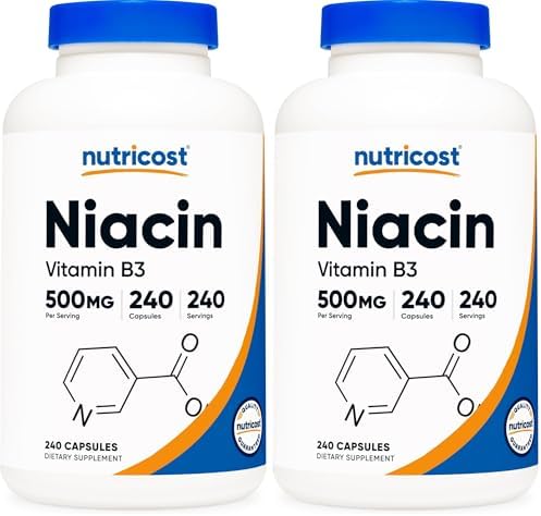 Nutricost Niacin (Vitamin B3) 500mg, 240 Capsules, with Flushing, GMO-Free | Gluten-Free