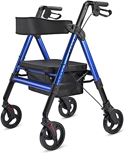 AW Rollator Walker with Seat Foldable, Medical Upright Bariatric Rolling