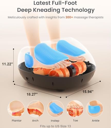 RENPHO Full Foot Massager with Heat, Deep Shiatsu for Plantar Fasciitis | FSA Eligible HSA, 3 Compression & Kneading Levels, Corded Electric