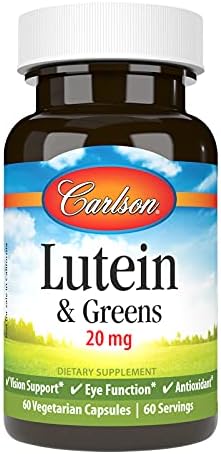 Carlson Lutein & Greens, 20 mg, Vision Support, 60 Vegetarian Capsules | Made with Lutemax 2020; Blue Light Protection; Eye Function