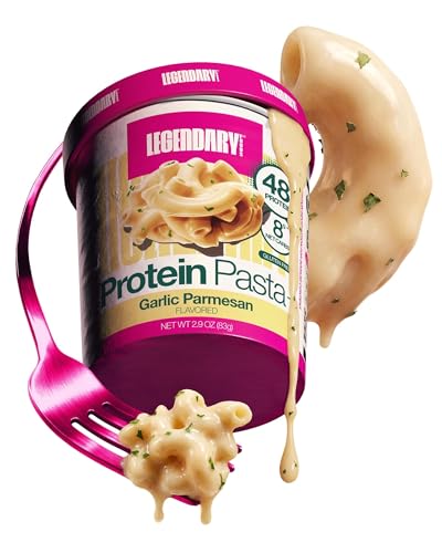 Legendary Foods 48g Protein Pasta Gluten Free Garlic Parmesan Cup | 8g Net Carbs, High Fiber Keto Pasta, Instant Protein Lunch - Low Carb Diet, Microwave Pasta Cups, Post workout Quick Meal