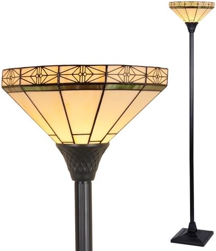 Capulina Tiffany Lamp Cream Stained Glass Torchiere Floor Lamp 70" Tall