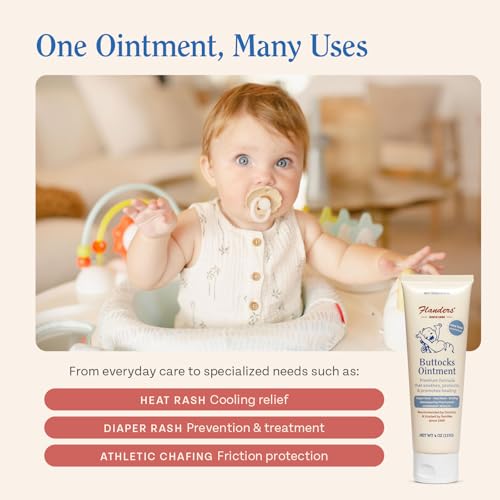 Flanders Buttocks Ointment – Zinc Oxide Diaper Rash Cream, Thick Barrier Paste for Baby & Adult Skin, Heat Rash, Chafing & Irritation Relief - 2 Pack (8oz Total)