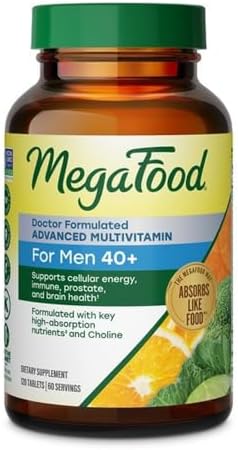 MegaFood Advanced Multivitamin for Men 40+ Doctor Formulated, 120 Tablets | Immune Support, Cellular Energy, Prostate & Brain Health, Choline, Methylfolate Vitamin C, D3, Zinc, Vegetarian, 60 Servings