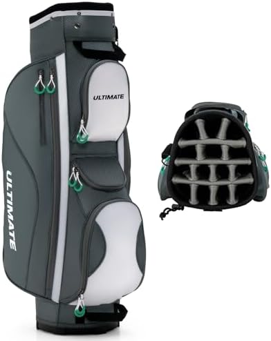 ULTIMATE 14-Way Golf Cart Bag, 3.7 LBS Lightweight Portable Golf Bag with Top Dividers, 7 Zipped Pockets Including Cooler Bag, Rain Hood