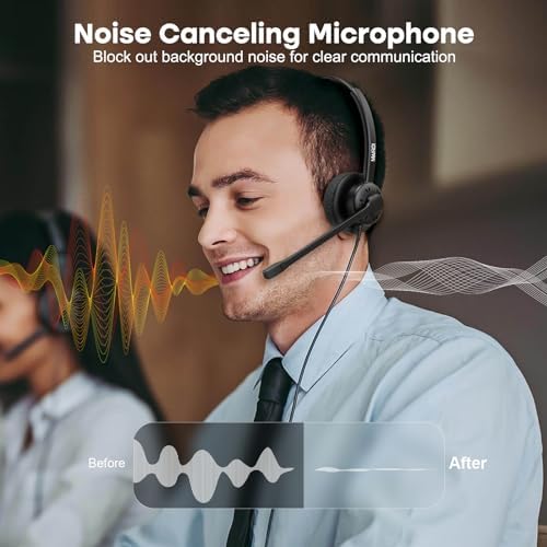 MAIRDI Phone Headset with Microphone Noise Canceling, Telephone Headset for Call Center, Office Headset with RJ9 & 3.5mm Jack for Landline Deskphone Cell Phone PC Laptop, Work for Polycom Avaya