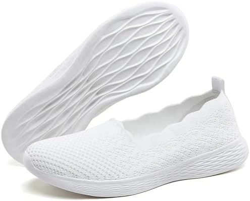 poemlady Women's Walking Shoes Slip On Knit Mesh Loafers Round Toe Flat